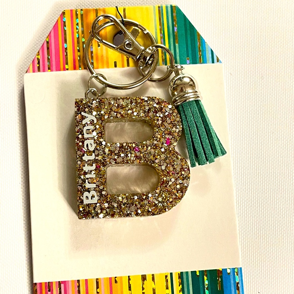 Brittany, Letter B glitter Resin Keychain